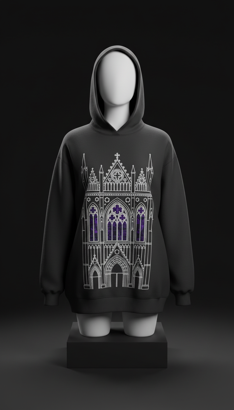 Oversized Cotton Hoodie With Cathedral Motif